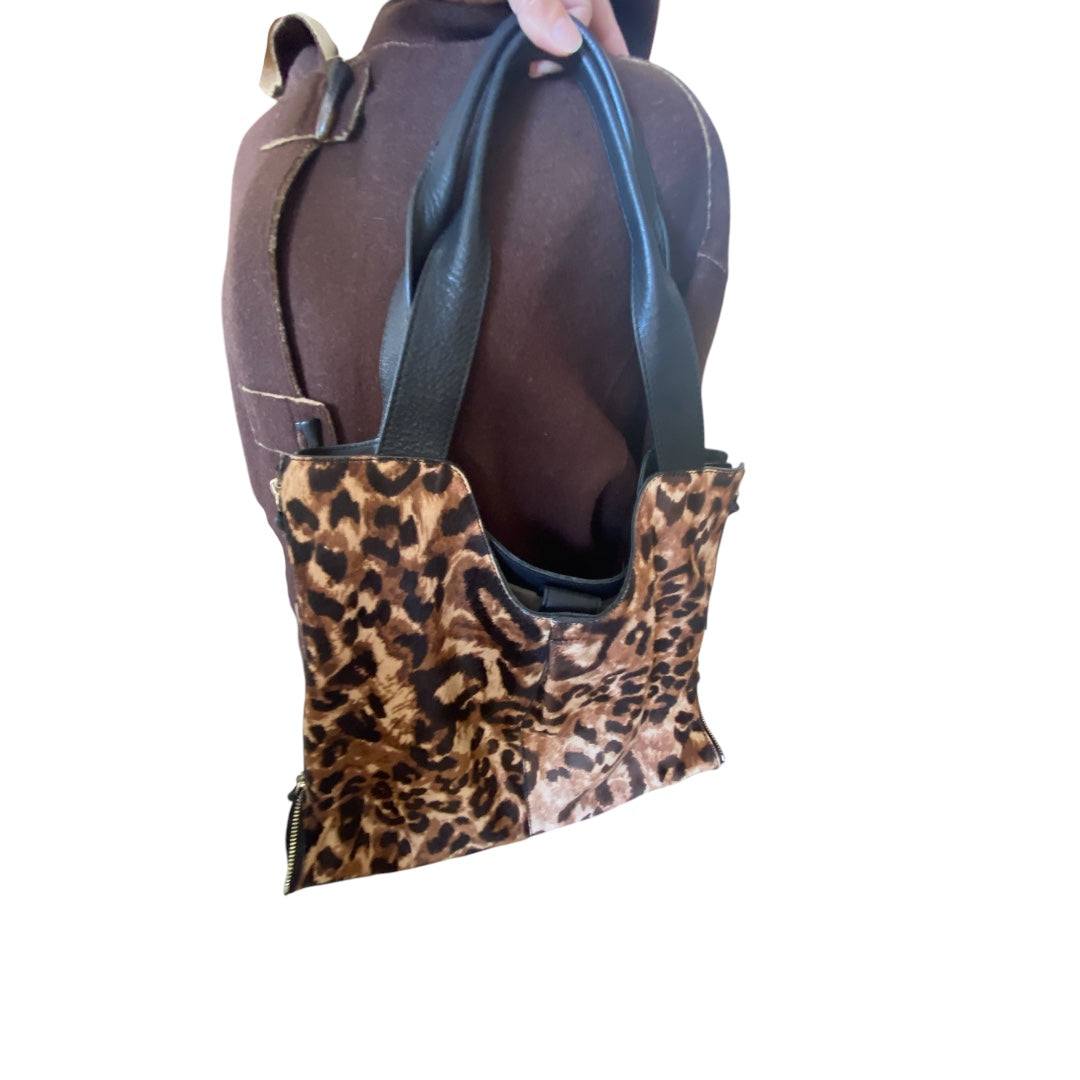 Vince Camuto Large Handbag Leather & Cow Hair W/ Animal Print