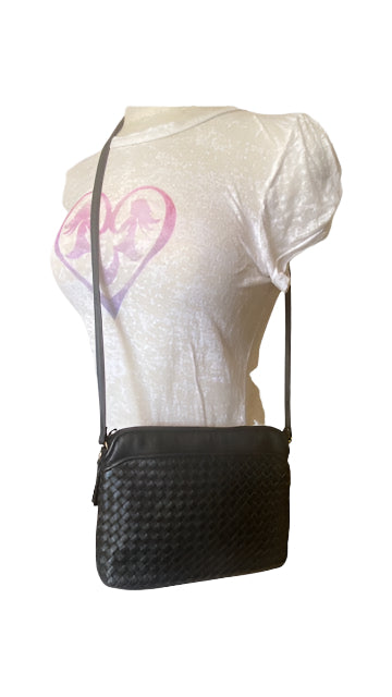 Vintage Ganson Basket Weaved Leather Crossbody Bag