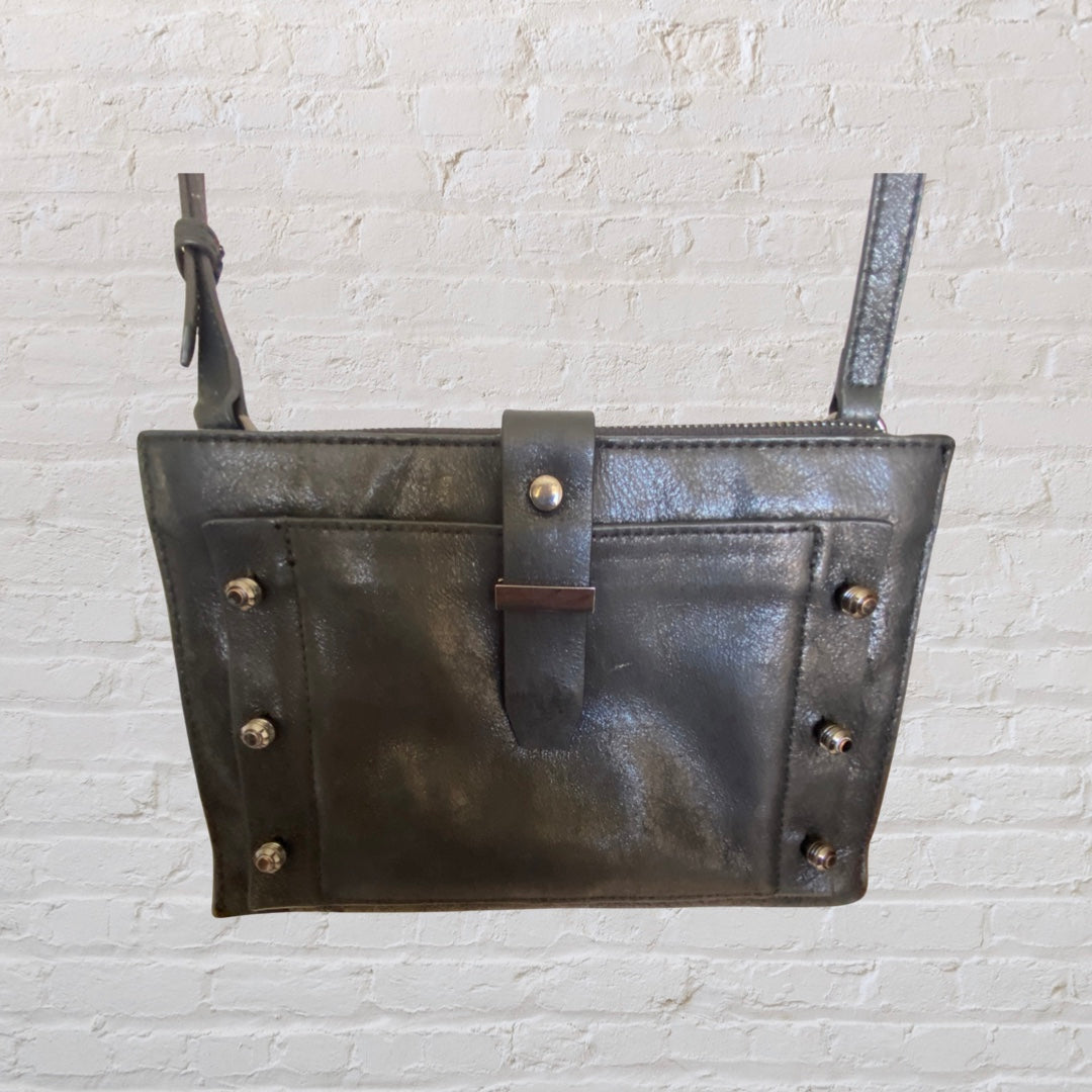 BOTKIER NEW YORK Black Leather Warren City Studded Crossbody Bag
