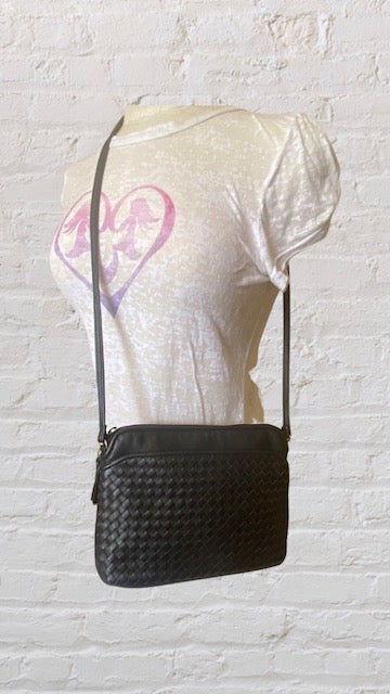 Vintage Ganson Basket Weaved Leather Crossbody Bag