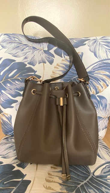 Italian Carpisa Bucket Handbag In Gray Vegan Leather